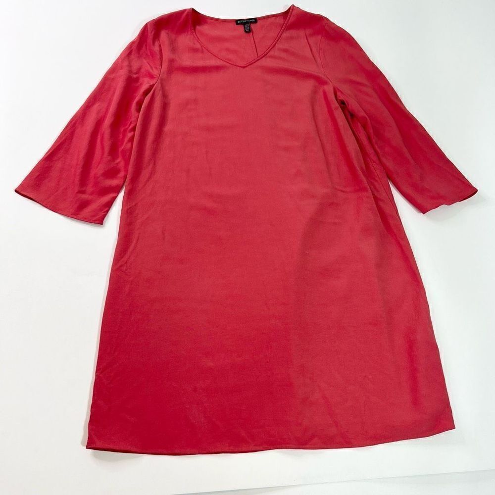 Eileen Fisher Shirt Dress Womens Medium Red Mini Long Sleeve Scoop Neck Pullover